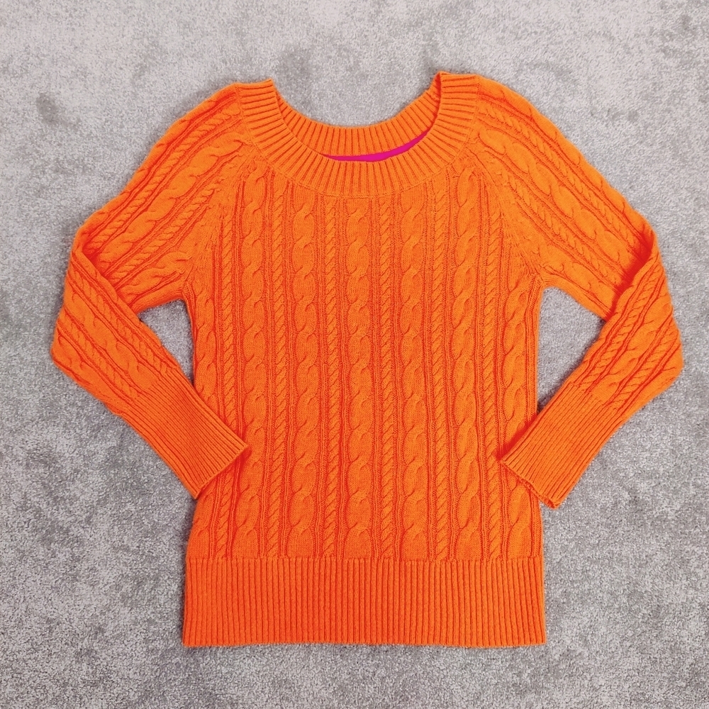 JCPenney Women's Cable Knit Sweater in Orange Size Large Cotton Blend